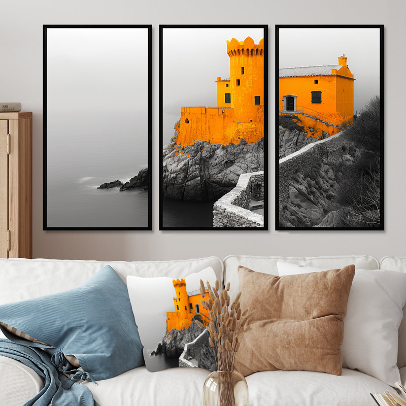 Ensemble d'art mural «Fortress I» - Fortress, H 28 po x l 36 po x P 1 po, Toile avec cadre flottant noir