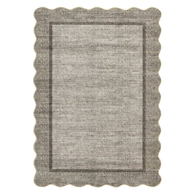 Scalloped Area Rugs Non-Slip Bordered Floor Mats, Non-Shedding Soft Low Pile Modern Accent Rugs, Washable Farmhouse Indoor Carpet for Living Room, Bedroom, Office
