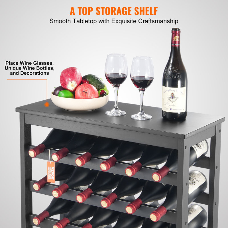Support à vin modulaire pour 42 bouteilles, supports de rangement en bois de bambou massif à 7 niveaux avec plateau de table, présentoir à vin sur pied, tablettes sans oscillation pour la cuisine, le bar et la cave (noir)