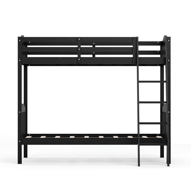 Twin Over Twin Solid Wood Bunk Bed, Twin Bunk Beds For Kids And Adults With Full Length Guardrails, No Box Spring Required