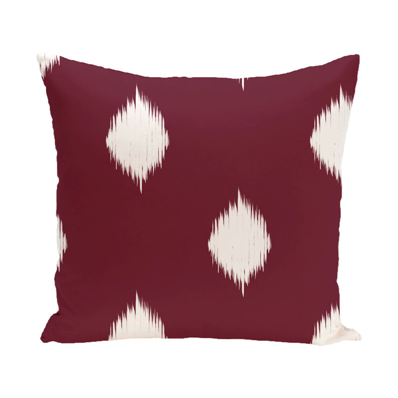  Coussin décoratif à imprimé ikat des Fêtes, H 16 po x l 16 po, Canneberge / bourgogne