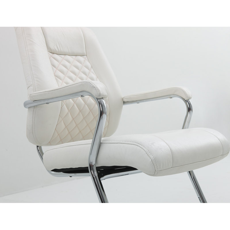 Chaise d’appoint en cuir véritable Rockett, Ivoire blanc, Acier inoxydable poli