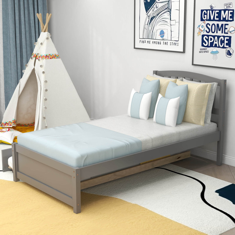 Twin Platform Bed with Trundle, Gray