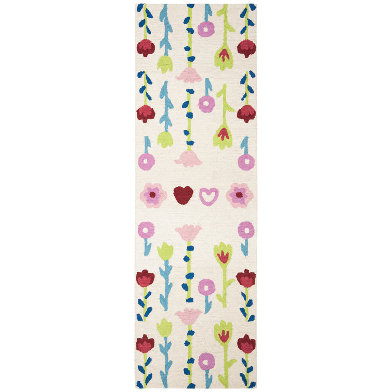 Tapis ivoire / rose en laine touffeté à la main Sindelar, Tapis de couloir 2 pi 6 po x 8 pi