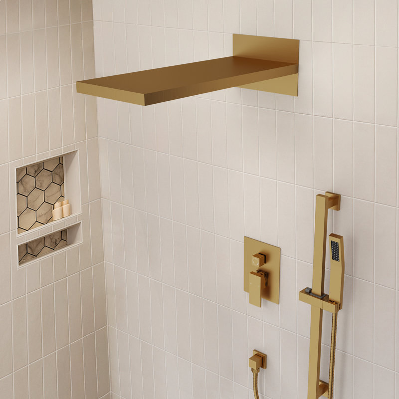 Système de douche mural à pression équilibrée, pomme de douche cascade et pluie 22 "avec barre à main et barre coulissante