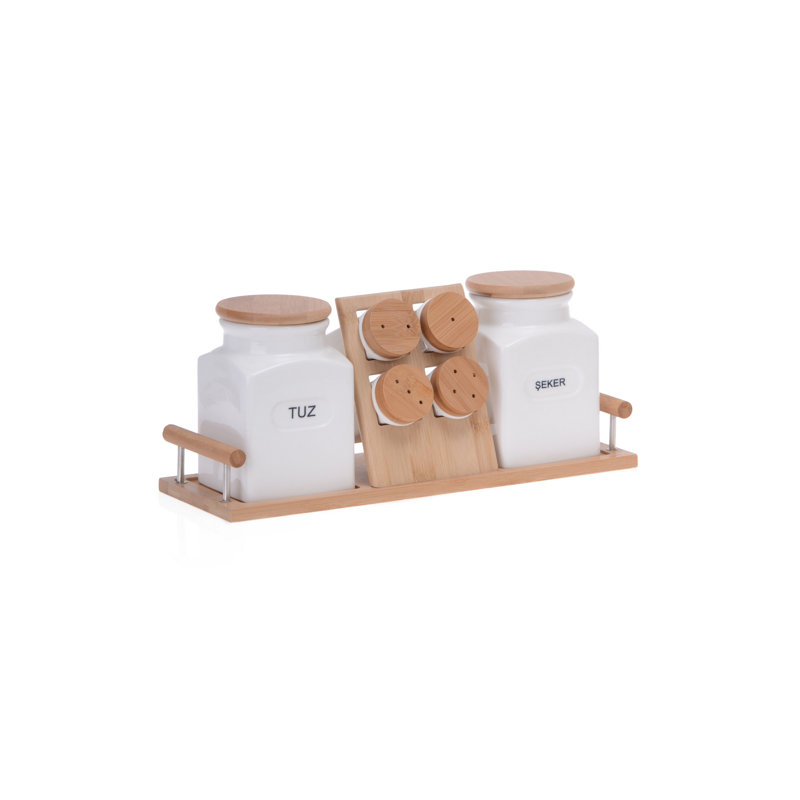 Freestanding Bamboo Spice Jar & Rack Set with Adjustable Racks