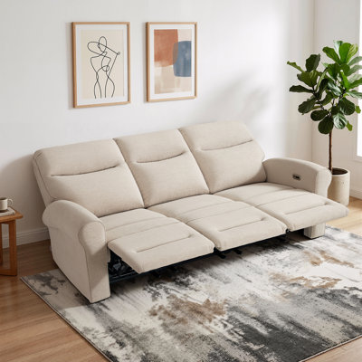 Canapé inclinable électrique 87,8 po, 3 fauteuils inclinables indépendants avec ports USB, accoudoirs roulés, tissu