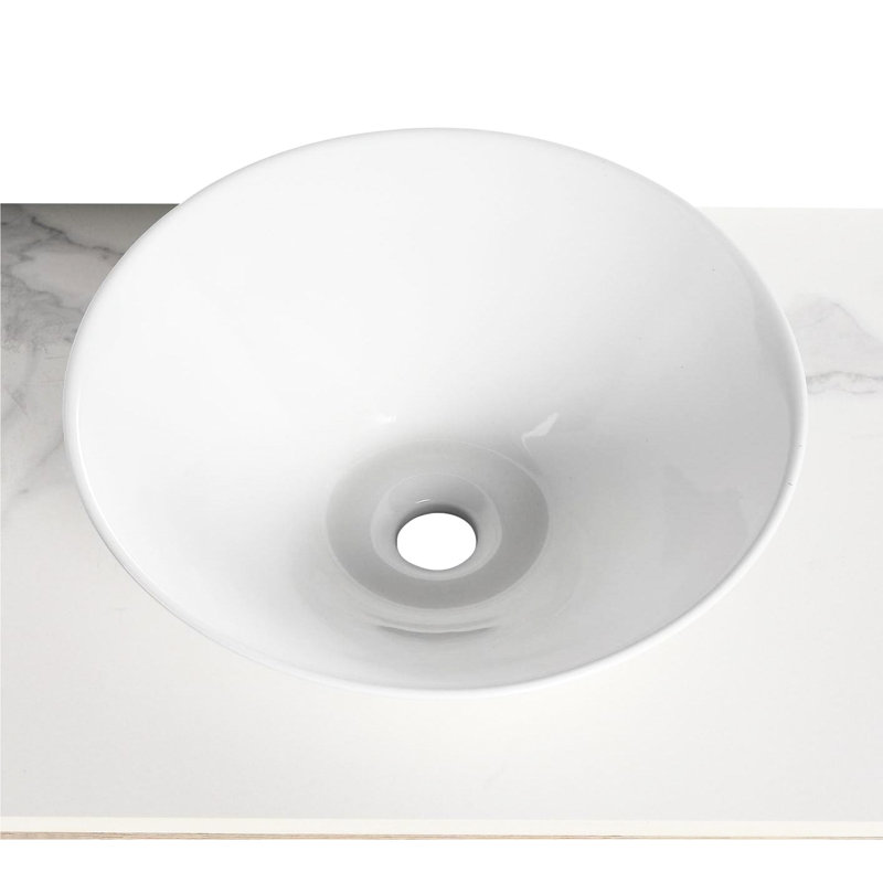 Lavabo pour salle de bain blanc rond en céramique, construction solide, faible densité de saleté, look élégant de 17,09 po de largeur, facile à essuyer, profondeur