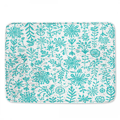 Tapis de bain à motif floral turquoise