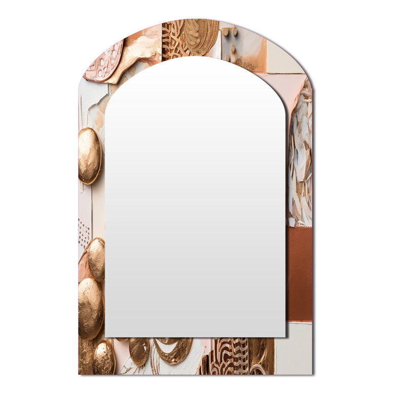 Gold And White Geometric Serenity II - Geometric Asymmetrical Unique Wall Mirror, Modern Arch Mirror, Printed Metal Art