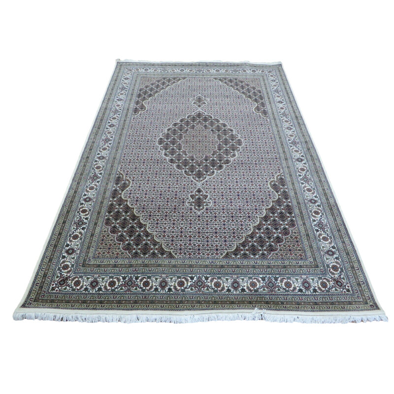 Tapis oriental ivoire en laine et soie noué à la main 6 pi 9 po x 10 po 5D3894301CDC4680BBEF18ED411EAECC