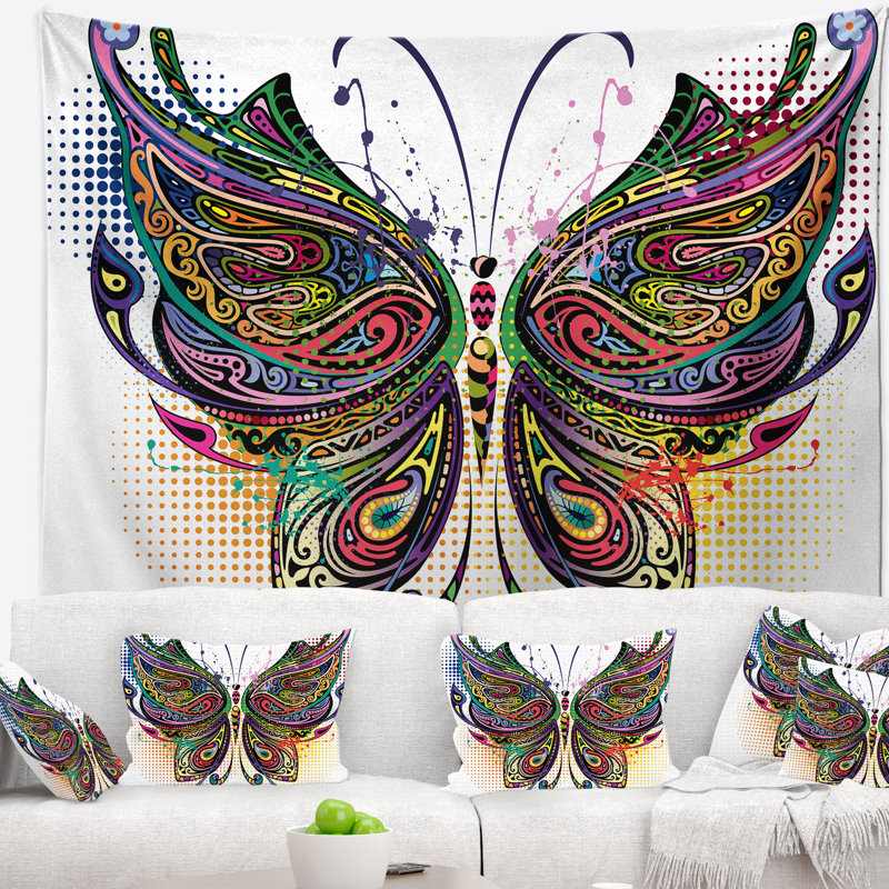 Tapisserie de papillon panachée abstraite, H 50 po x l 60 po