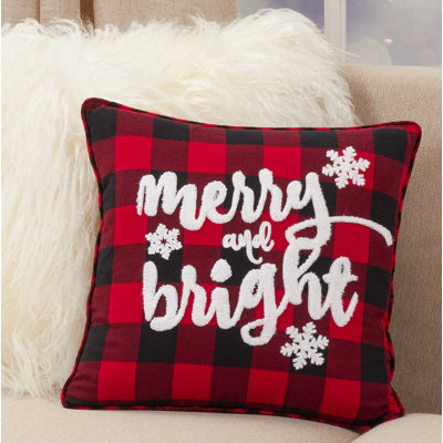 Buffalo Plaid Christmas Collection Appliqued and Embroidered Cotton Blend Reversible Pillow Cover