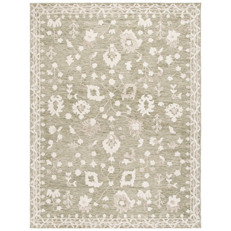 Aiesrom Hand Tufted Wool And Cotton Floral Rug, Rectangle 8' x 10'