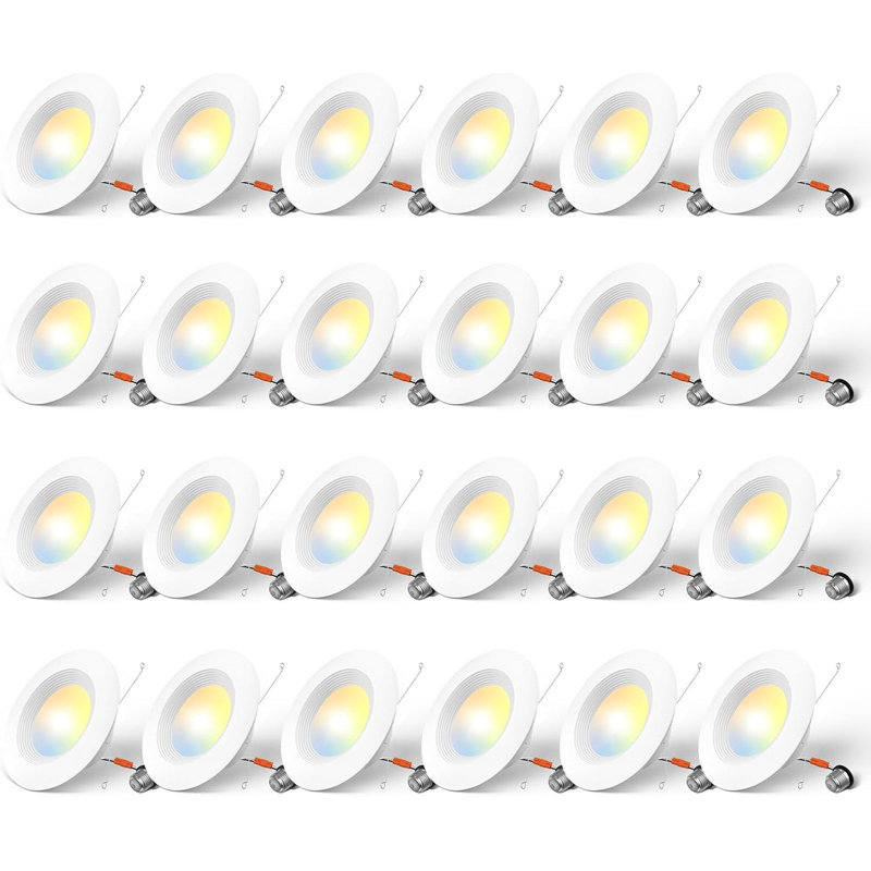 Paquet de 24, plafonnier encastré à DEL blanc mince de 5 pouces 5CCT avec boîte de jonction, 12 W, 1050LM, IRC élevé RA80, 2700K à 5000K, intensité variable de 5% à 100%, homologué ETL IC, pour le salon, la cuisine, la salle de bain et le bureau