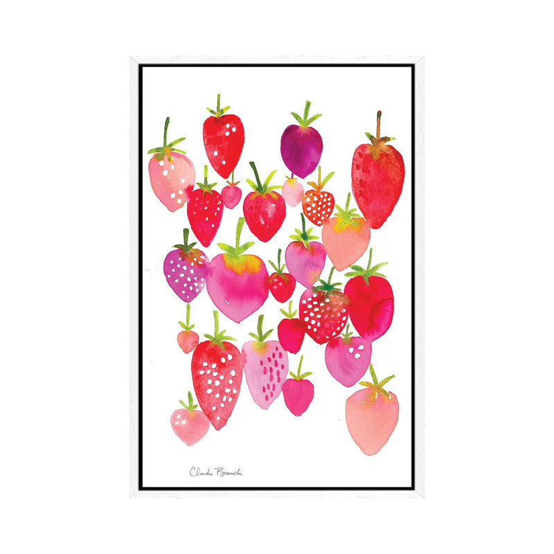 Strawberry Fields by Claudia Bianchi - Painting on Canvas, White Framed, 101.6cm H x 66.04cm W x 3.81cm D