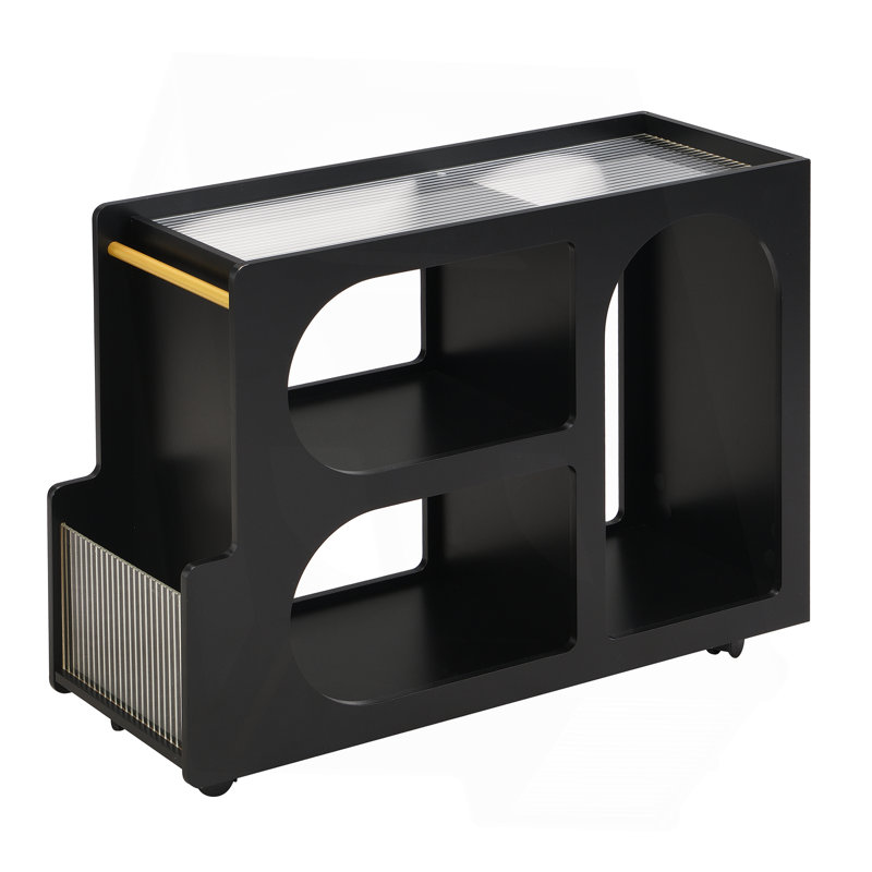 Mobile End Table With Lockable Wheels, Black