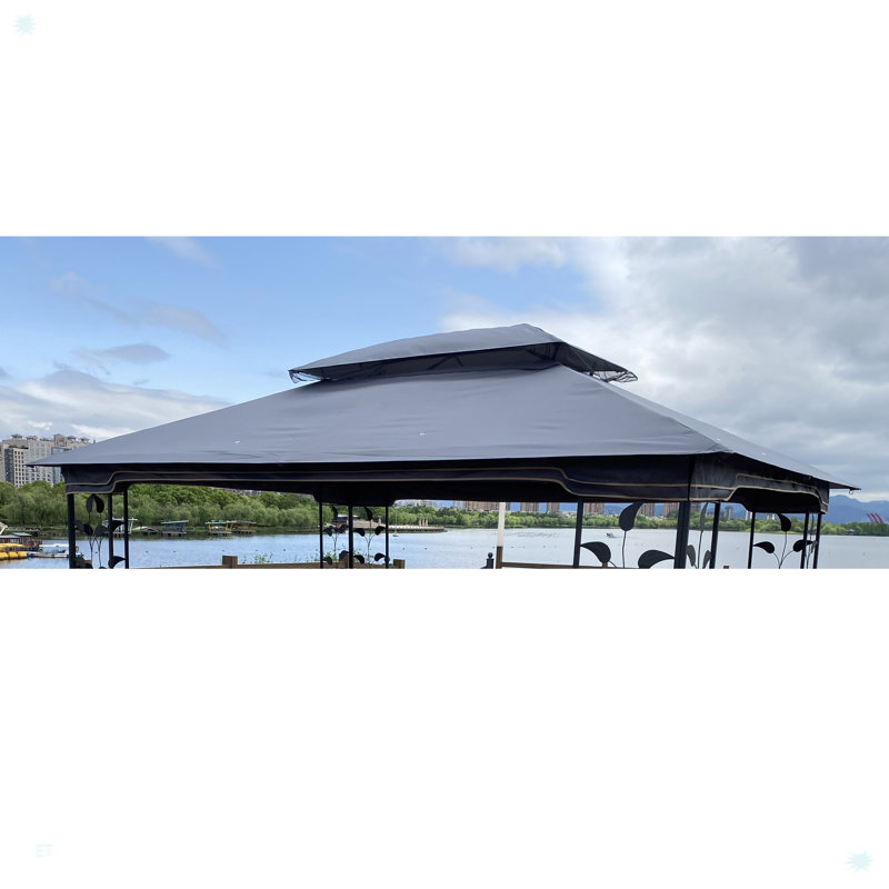 13x10 Ft Patio Double Roof Gazebo Replacement Canopy Top Fabric, Gray