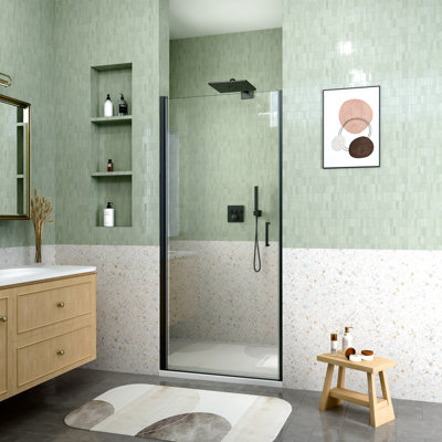 6 mm / verre trempé, porte de douche semi-pivotante de l 30 po x H 72 po, cadre de corrosion, porte magnétique noire à fermeture étanche l 30 po x H 72 po, porte pivotante pré-assemblée de 1/4 po d'épaisseur de 6 mm et rotative multifonctionnelle