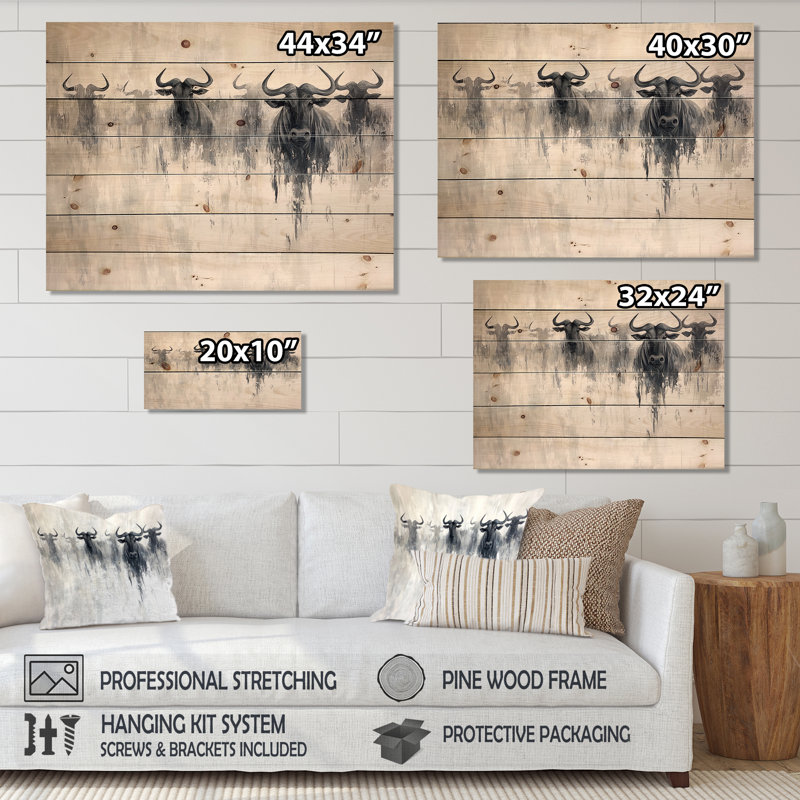 Grande transfert de gnous en Afrique I - décoration murale animal zèbre sur bois de pin naturel, H 10 po x l 20 po