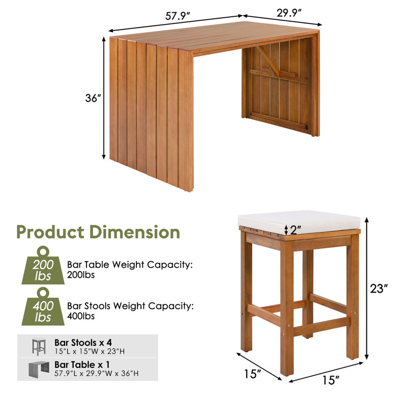Ensemble de salle à manger pour 4 personnes avec table rectangulaire en acacia