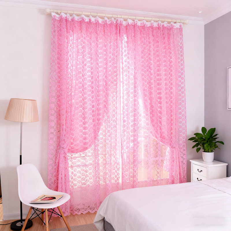 Rose Tulle Window Curtain Panel, Privacy Screen For Door & Window, Sheer Decorative Mesh For Wedding Arch, Home Decor, 39" X 79" 2 Panels