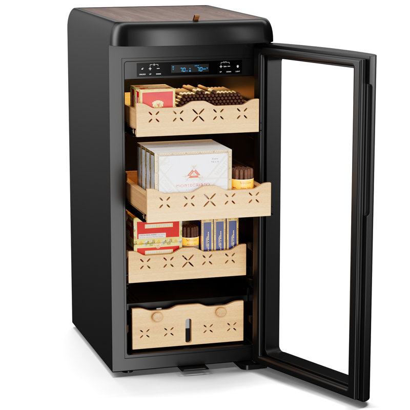 Upgrade 115l Electric Cigar Humidor Temperature & Humidity Control, Built-in Humidification System With Spanish Cedar Wood Shelves & Drawer Hygrometer Father's Day Gifts For Men(900 Capacity)