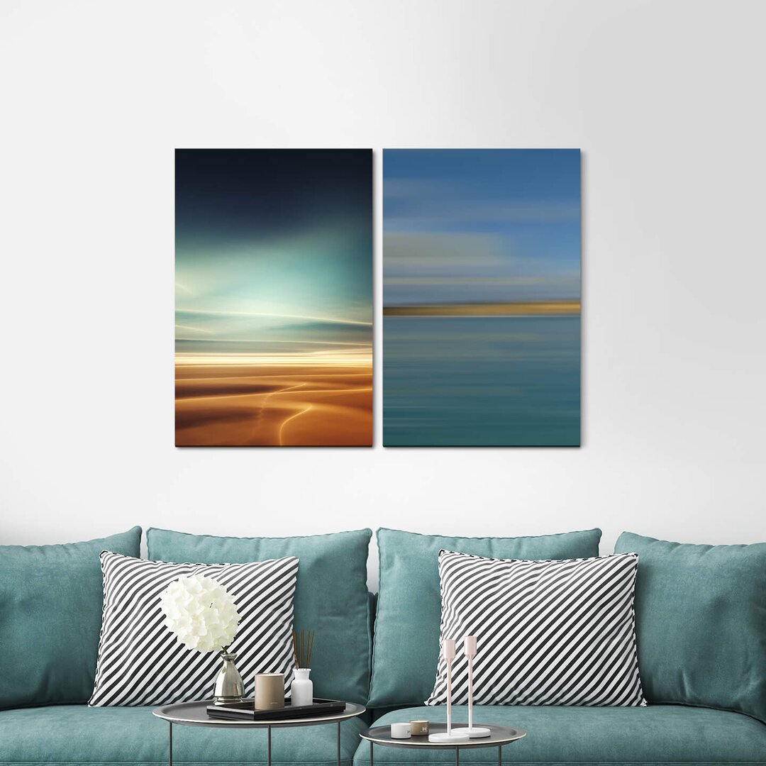 2-tlg. Leinwandbilder-Set - Grafikdruck „Desert Sahara Sky Gold Balu Horizon Relax”