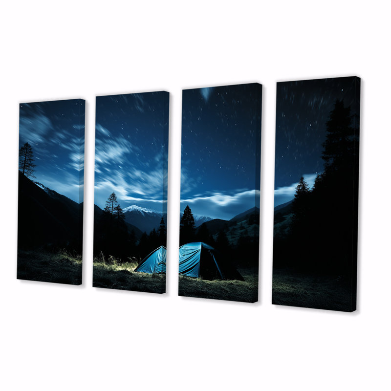 Starlit camping In Canada I - camping voyage, art mural 4 pièces, H 28 po x l 48 po