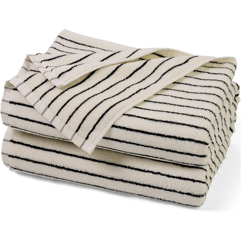 Black and Ivory Striped Bath Towels Set of 2, Lighter & Quick Dry Towels Large 27.5 x 55 inches, Bath Towels - 2 Pack
