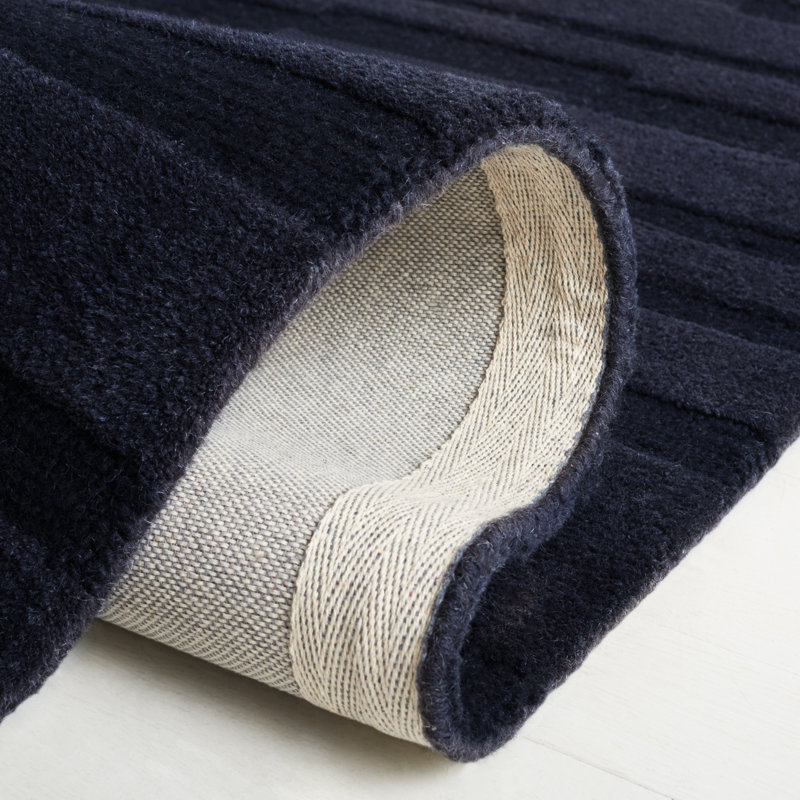 Fairborn Solid Color Hand Tufted Cotton/Wool Area Rug in Black, Rectangle 5' x 8'