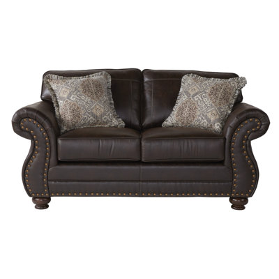 Fabric Upholstered Nailhead Loveseat in Espresso