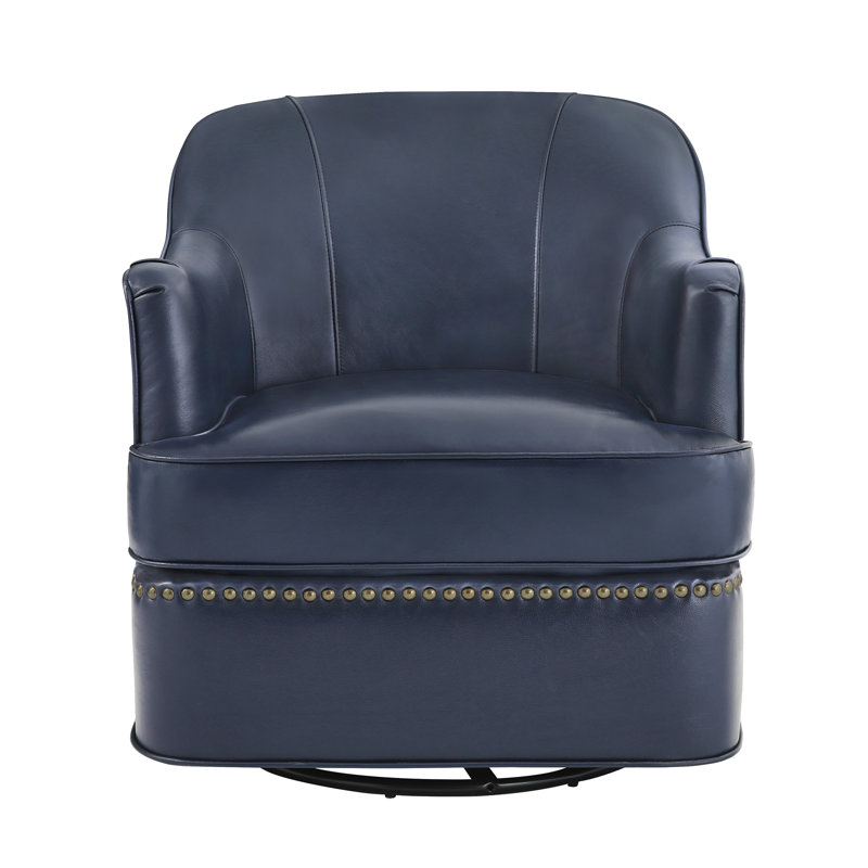 Fauteuil demi-tonneau pivotant en cuir véritable Fazio, Marine