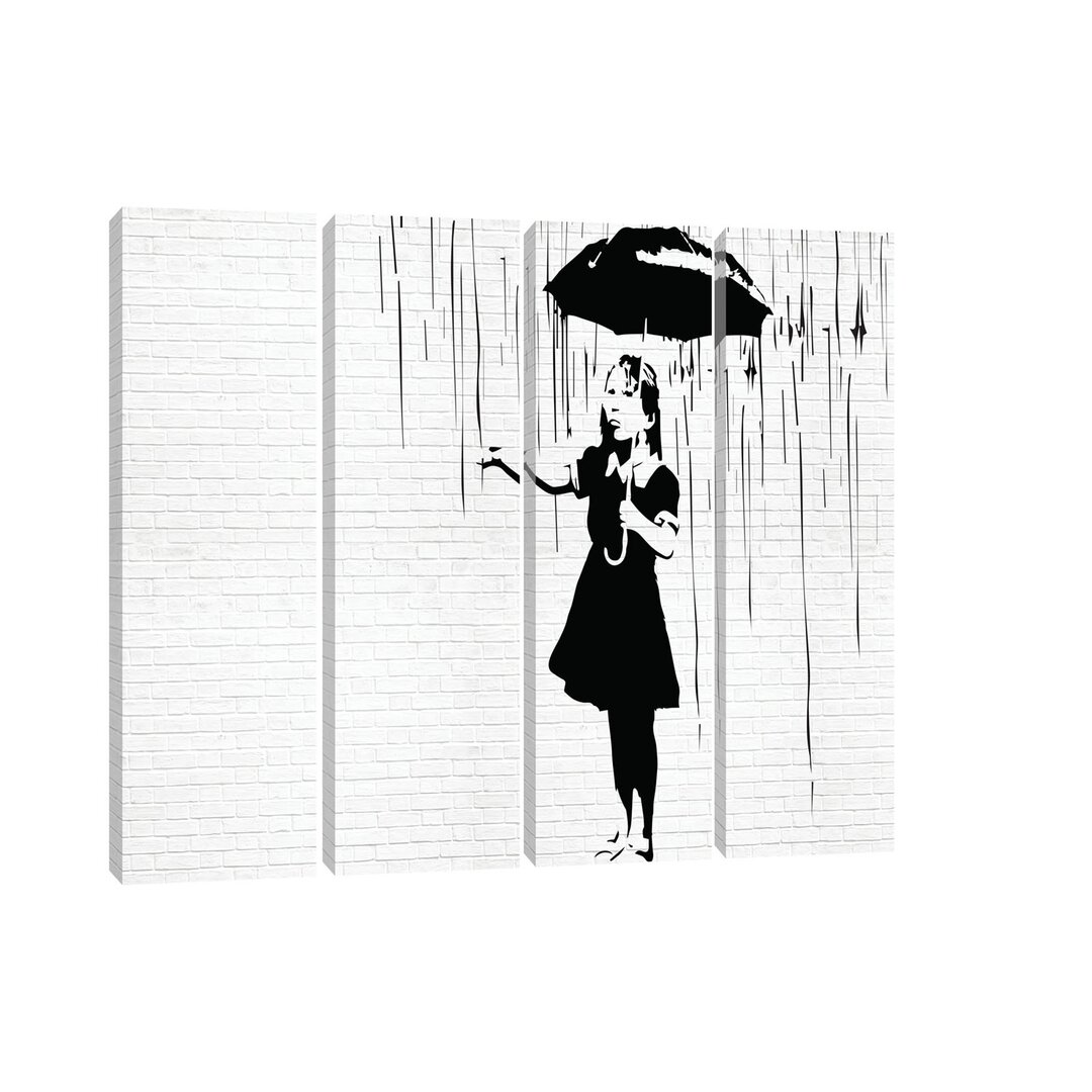 4-tlg. Leinwandbilder-Set Mädchen Mit Regenschirm Im Regen von Banksy