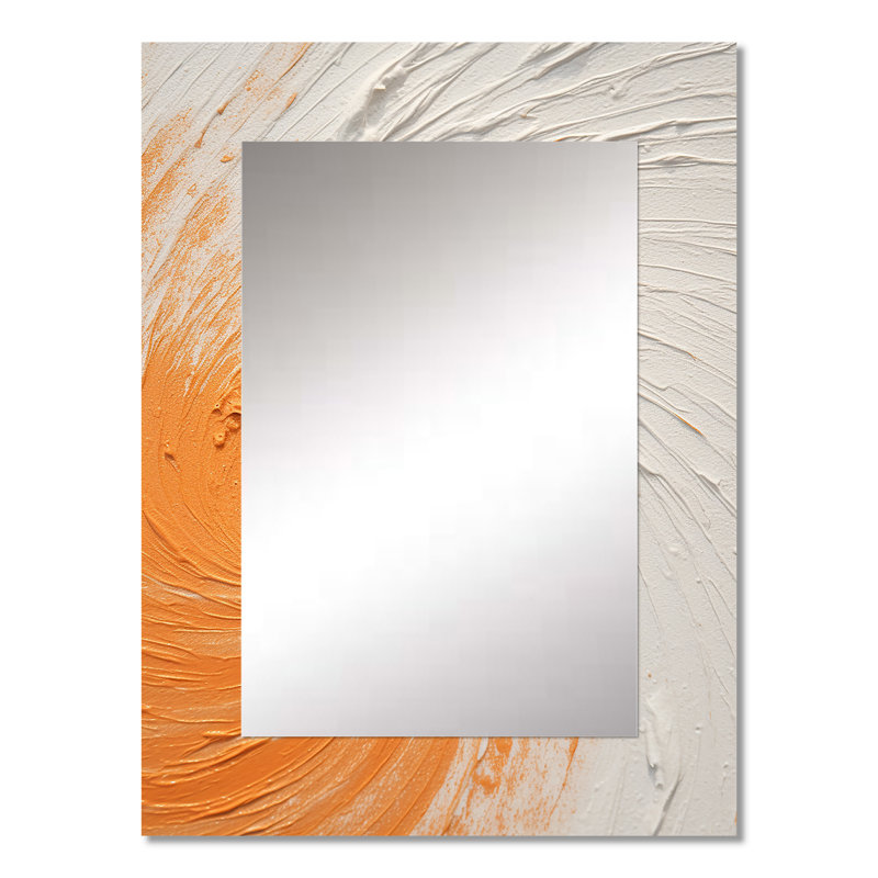Spirale minimale orange et blanche - grand miroir en spirale, miroir mural décoratif orange, impression d'art en métal