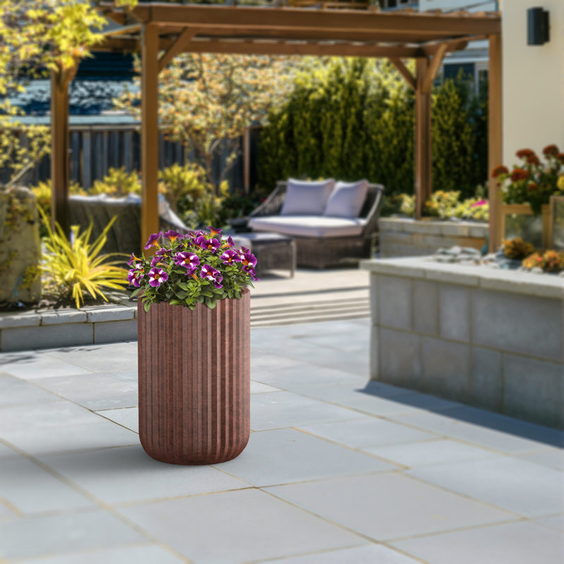 Grand pot / pot rond en béton avec trous de drainage, H 22,44 po x l 13,98 po x P 13,98 po, Brun terreux (intérieur amélioré)