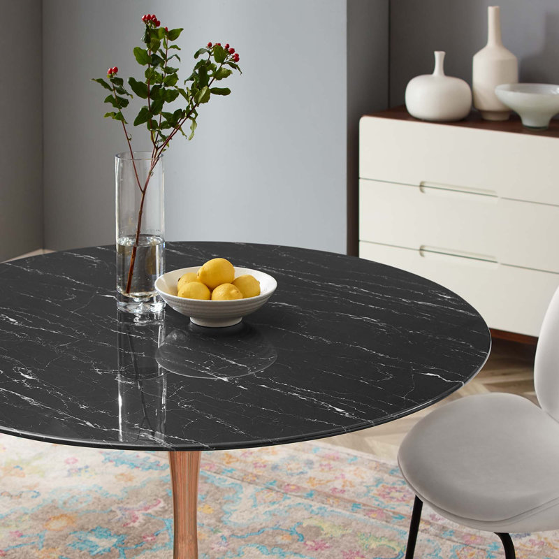Table de bar Lippa, plateau rond en marbre artificiel, par Modway, Rose, L 47 po x l 47 po