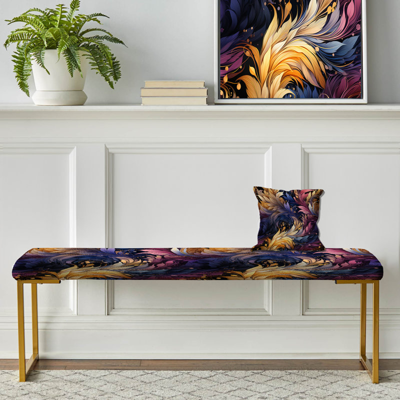 Banc rembourré à pois dorés, Multicolor Elegant Feathered Charm