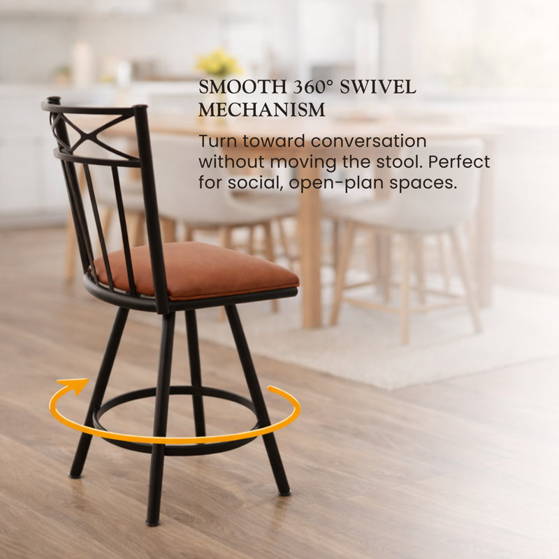Sunnydale Lennix 26" Swivel Counter Stool, Molten Bronze Finish & Saddle Brown Leatherette