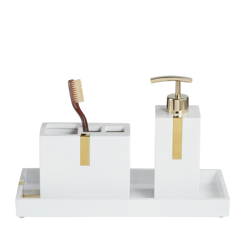 Houston Street Bathroom Accessory Set, White/Gold