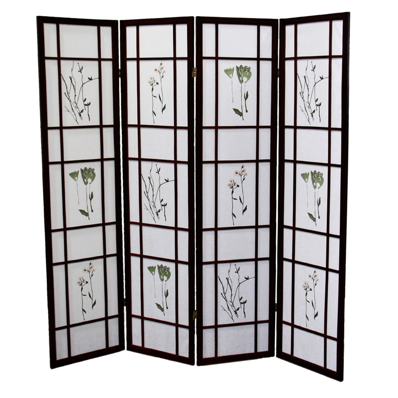 Cloison de séparation en cerisier de 178 cm de haut, ornée de broderies florales traditionnelles asiatiques. Couleur disponible.