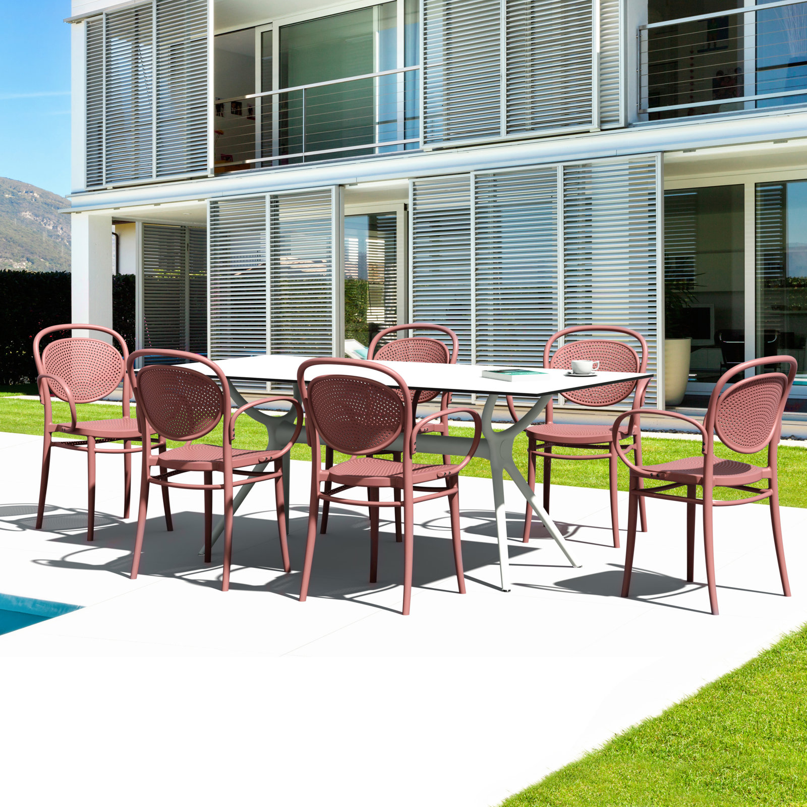 Farrah Stacking Patio Dining Armchair, Marsala