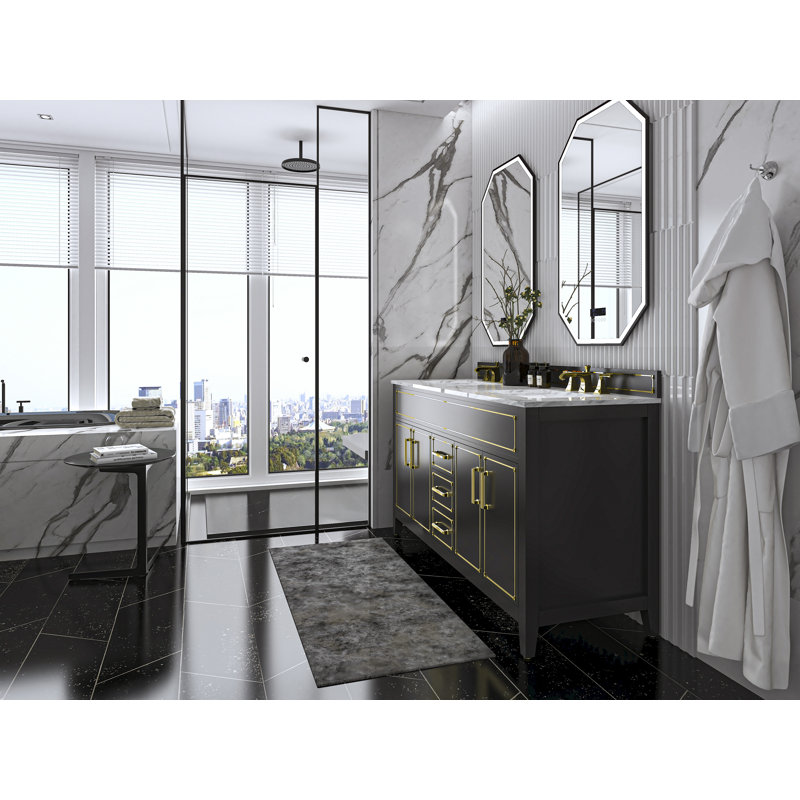 Aspen 60'' W Double Vanity, Black Onyx, Gold
