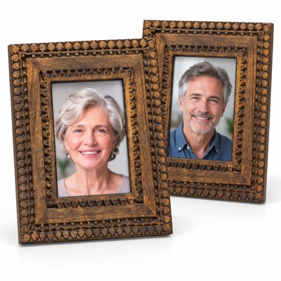 Set of 2 Mango Wood Picture Frames, 11x9, Carved Design