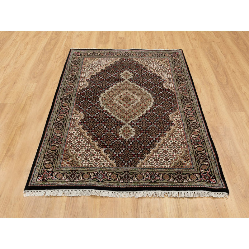 Tapis brun / brun clair noué à la main de conception unique 4 pi x 6 pi Fransien