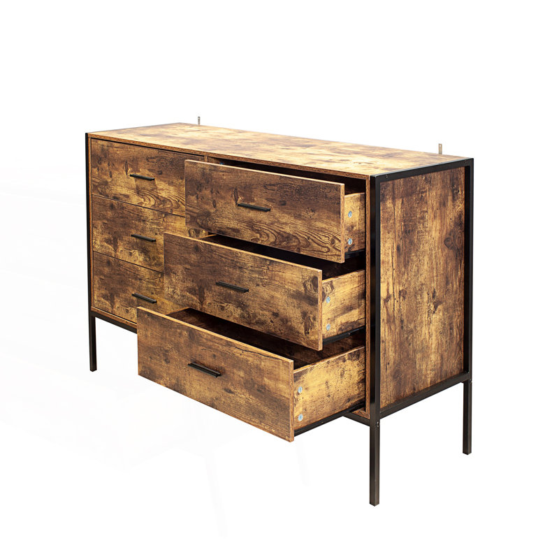 Commode double 6 tiroirs de style industriel, commode de rangement rustique, commode à 6 tiroirs, armoire de rangement