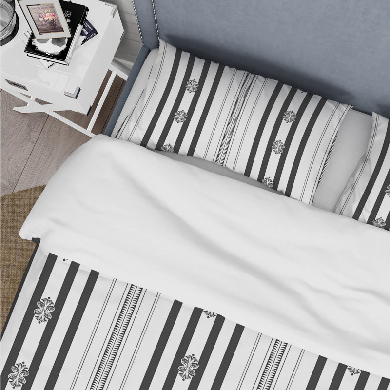 Ensemble de housse de couette traditionnel noir à fines rayures V - noir, Housse de couette pour grand lit et 2 taies décor