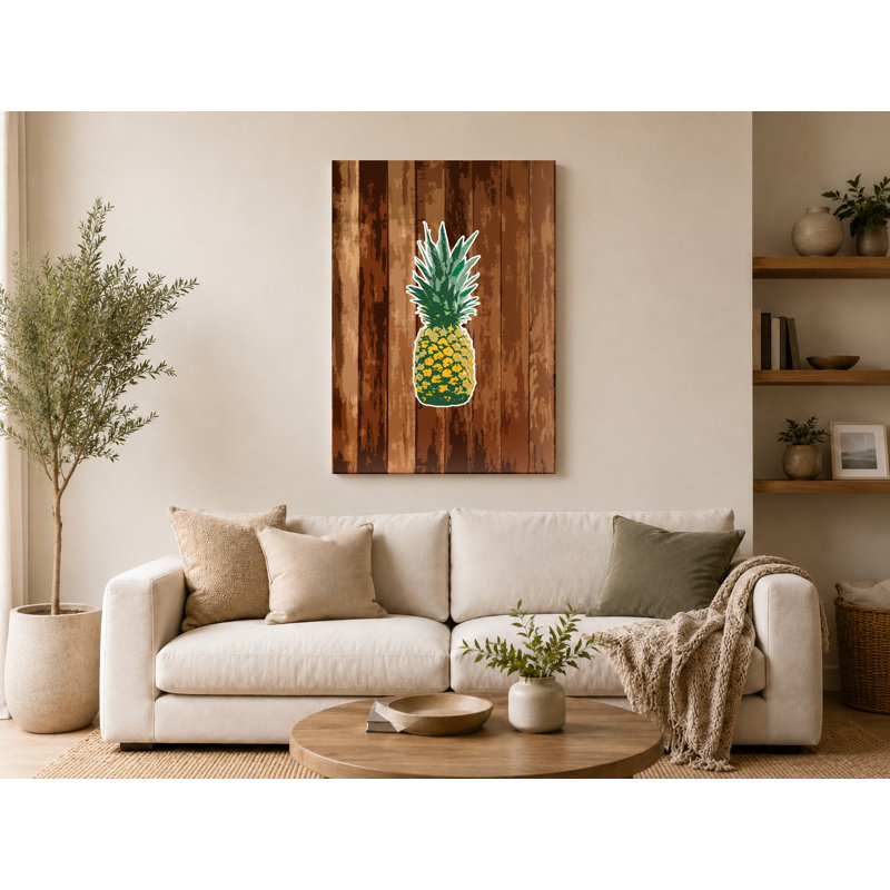 Ananas sur bois - Portrait, art mural sur toile, 11" W x 14" H