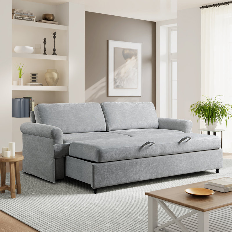 Carolena 90.9'' Queen Slipcovered Rolled Arm Convertible Sofa Sleeper