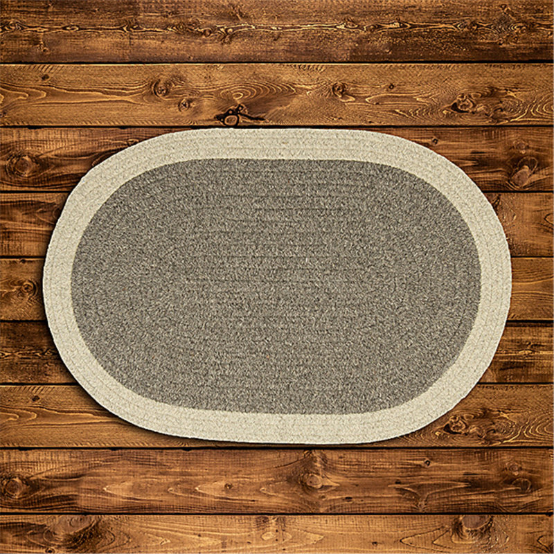 Tapis gris en laine tressé à bordure Rupert, Ovale 5 pi x 8 pi